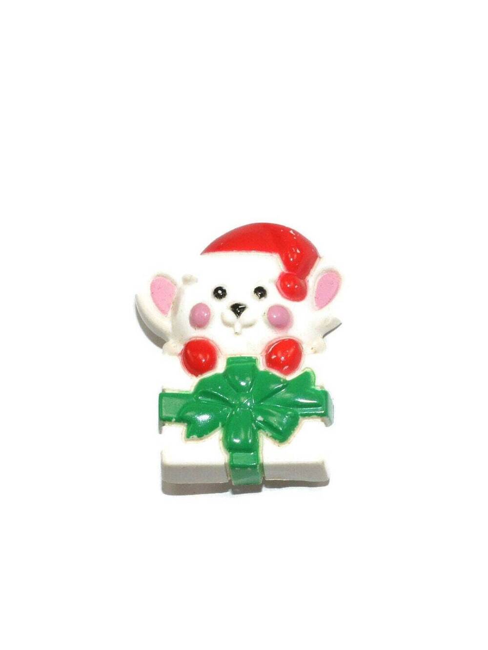 Vintage Avon White Plastic Christmas Mouse Pin. Avon Hallmark.